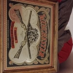 Rare Vtg WINCHESTER 1873 Rifel Framed Glass Mirror 20" x 23"
